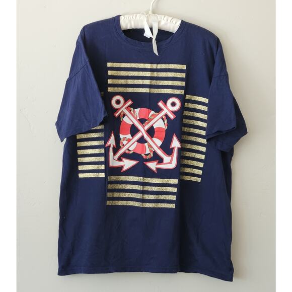 Unbranded Tops - Nautical Navy Anchor, 4th of July Military Patriotic Navy & Red XXL T-shirt